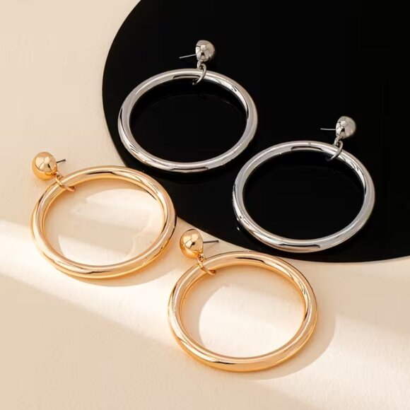 14K Gold Womens 3" Large Chunky Hoop Earrings Ladies 14 K Silver Hoops Jewelry - Picture 5 of 5